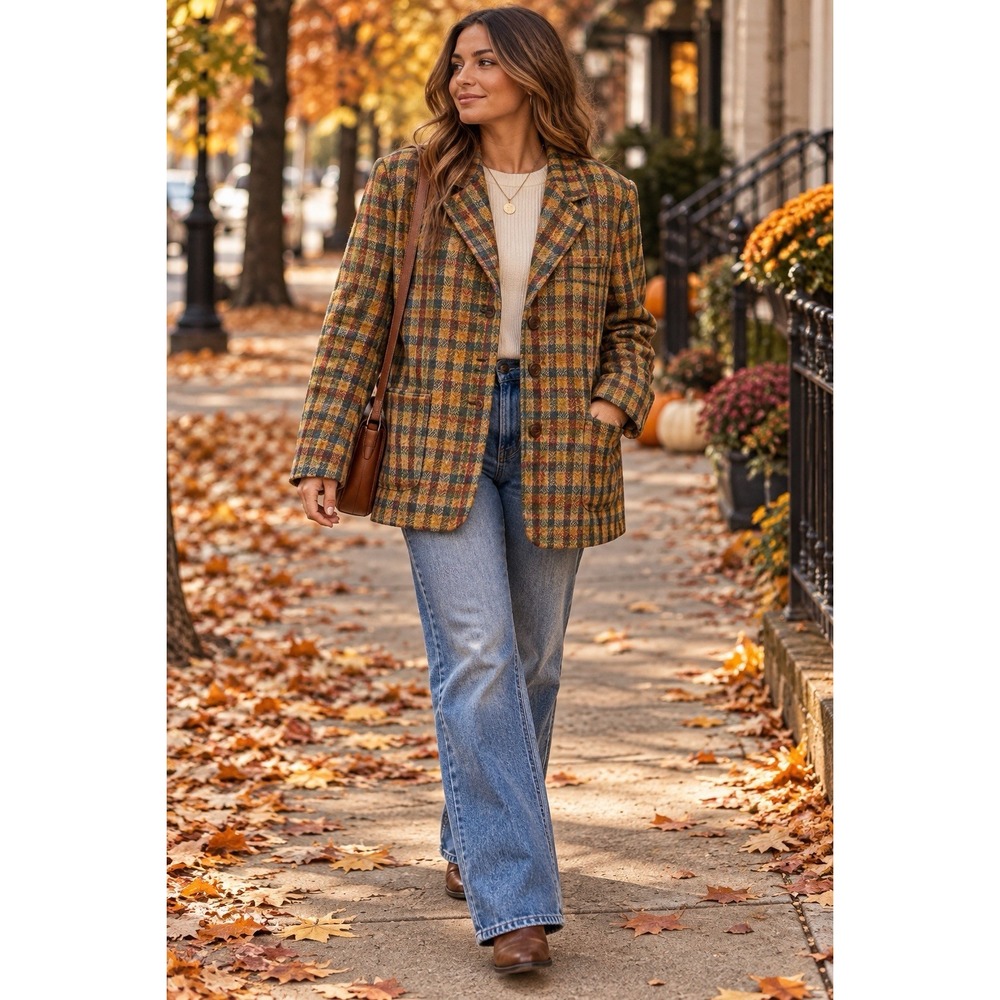 Vintage Liz Claiborne Colorful Plaid Blazer Equestrian Size 14 Fall